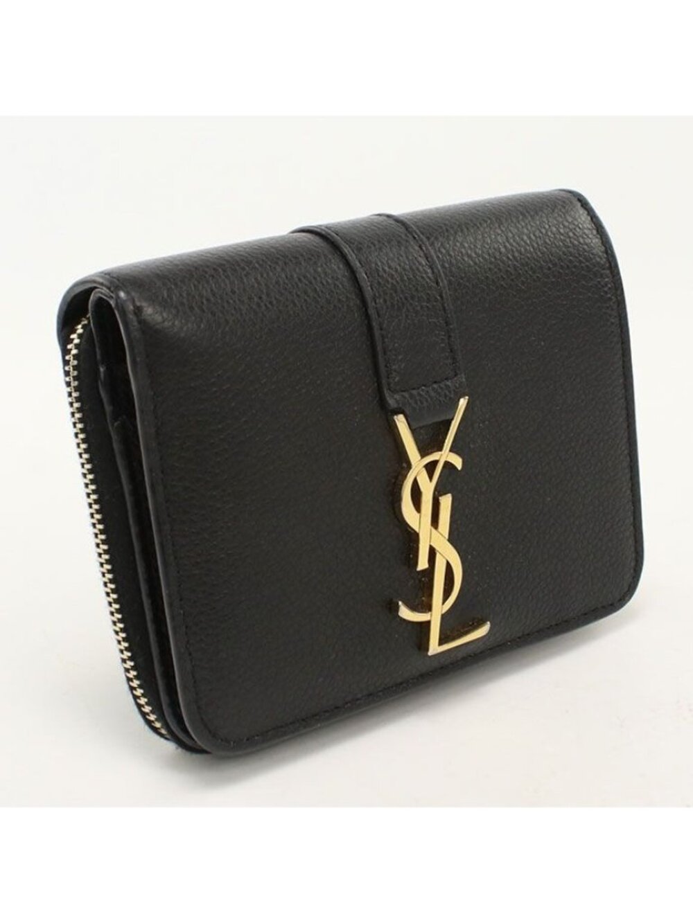 Saint Laurent Large Zip Wallet YSL Line Bifold Calfskin